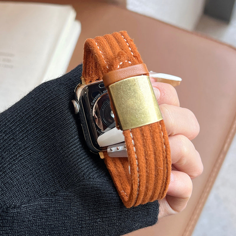 For Apple Watch Ultra 2 Ultra 49mm / Series 9 8 7 45mm / SE (2023) SE (2022) SE 6 5 4 44mm / 3 2 1 42mm Corduroy Bracelet Strap - Caramel Brown For Apple Watch Ultra 2 Ultra 49mm / Series 9 8 7 45mm / SE (2023) SE (2022) SE 6 5 4 44mm / 3 2 1 42mm Corduroy Bracelet Strap - Caramel Brown